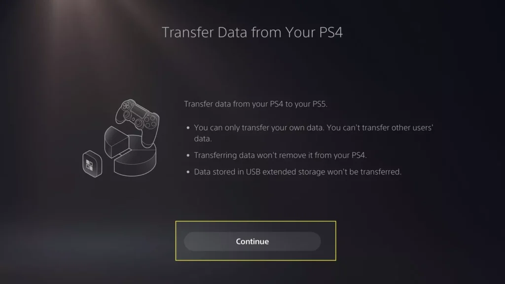 پیام قبل از انتقال داده‌های PS4 به PS5