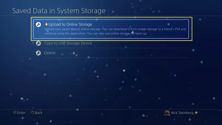 انتخاب گزینه Upload to Online Storage