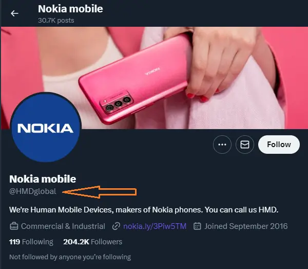 حساب HMD's X (توئیتر سابق) از @nokiamobile به @HMDGlobal تغییر نام داد