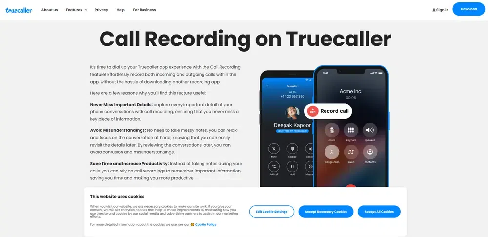 Truecaller ضبط تماس تلفنی