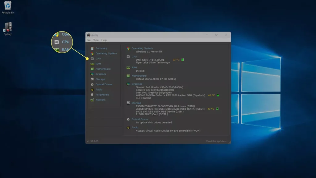 استفاده از برنامه Speccy برای سنجش دمای cpu