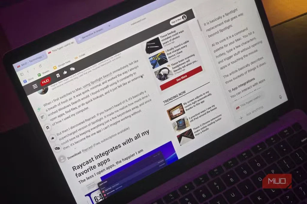 یک مک بوک با مقاله makeuseof که در اطلس chatgpt باز شده است