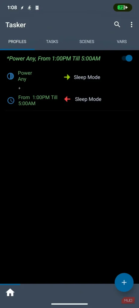 حالت خواب سفارشی فعال شده در تسکر اندروید