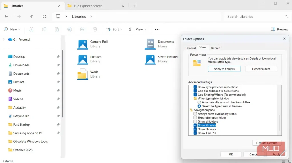 نشان دادن کتابخانهها در فایل اکسپلورر - لاگمدیا