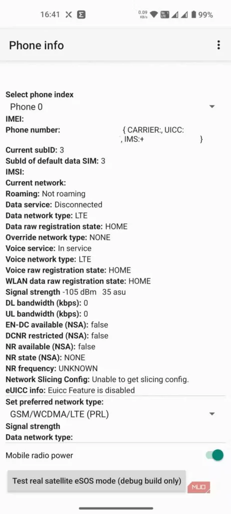 صفحه اطلاعات گوشی (Phone information) اندروید