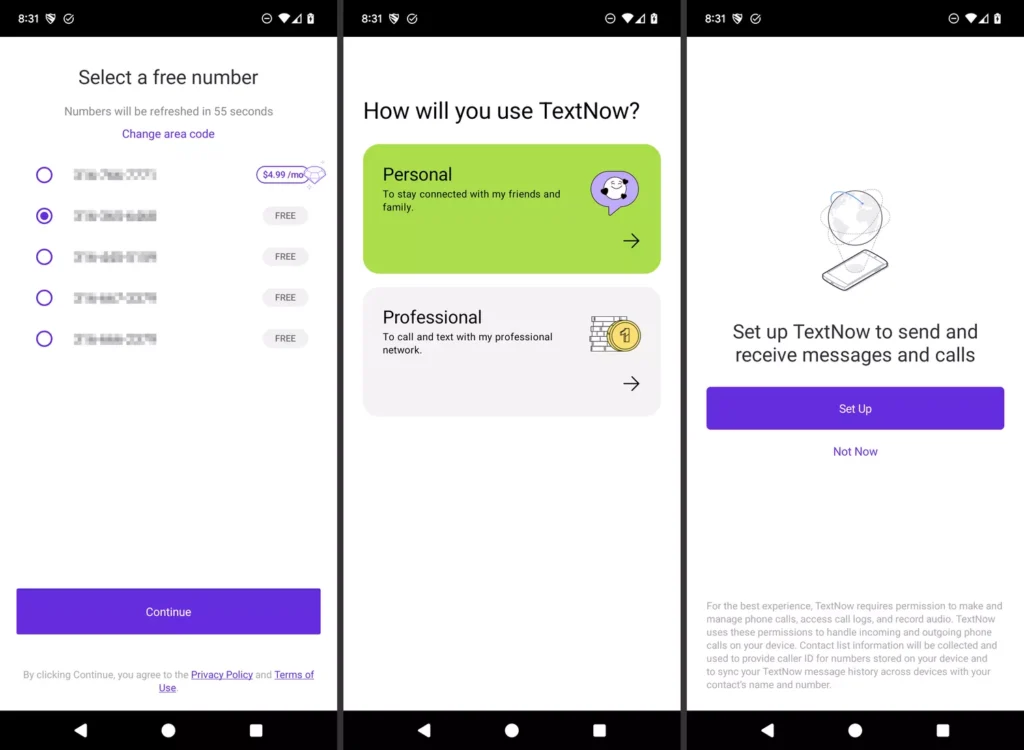 گزینه راهاندازی TextNow